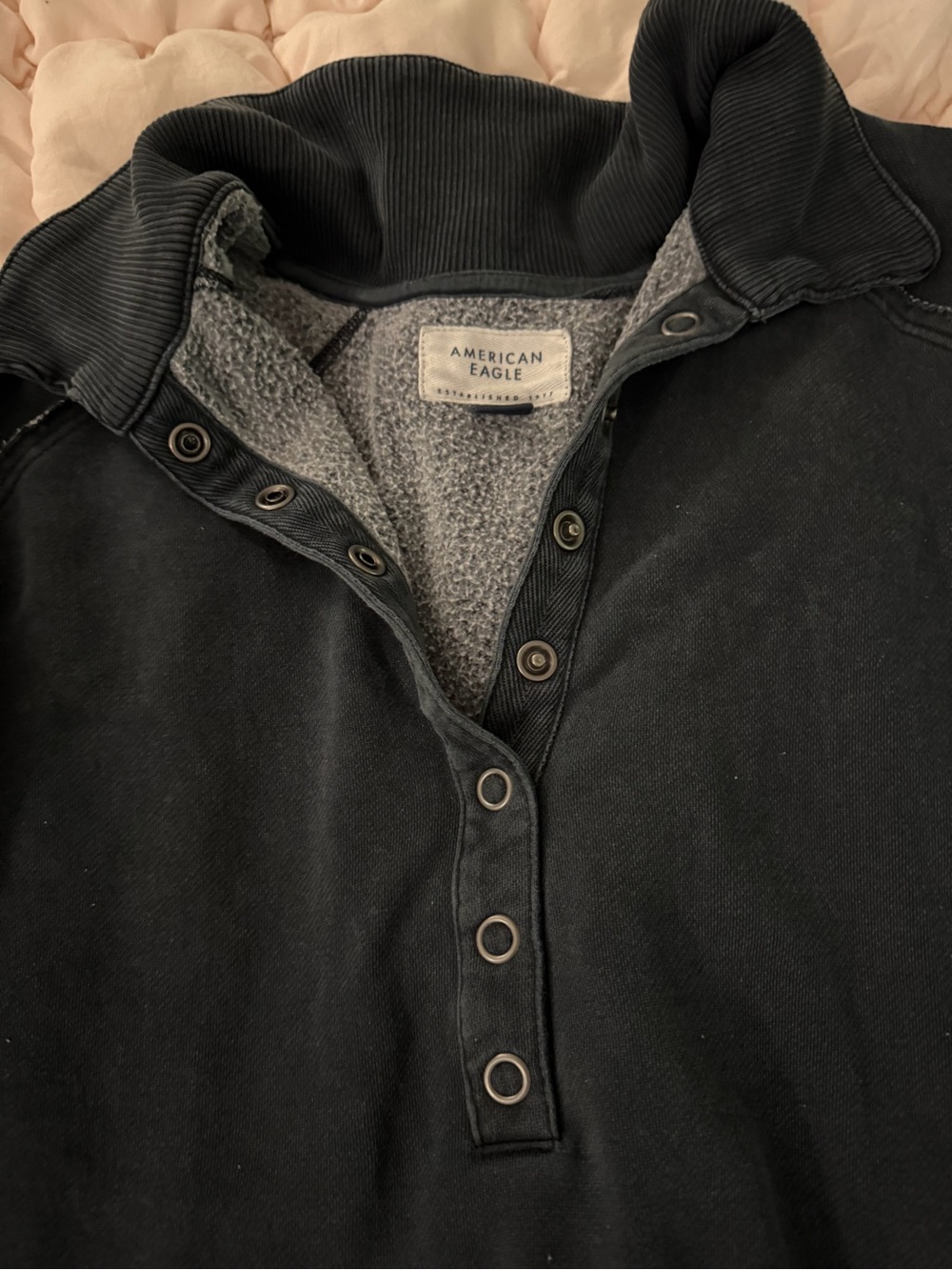 American Eagle Black and Heather Gray Layered Henley Jacket - Picture 3 of 3